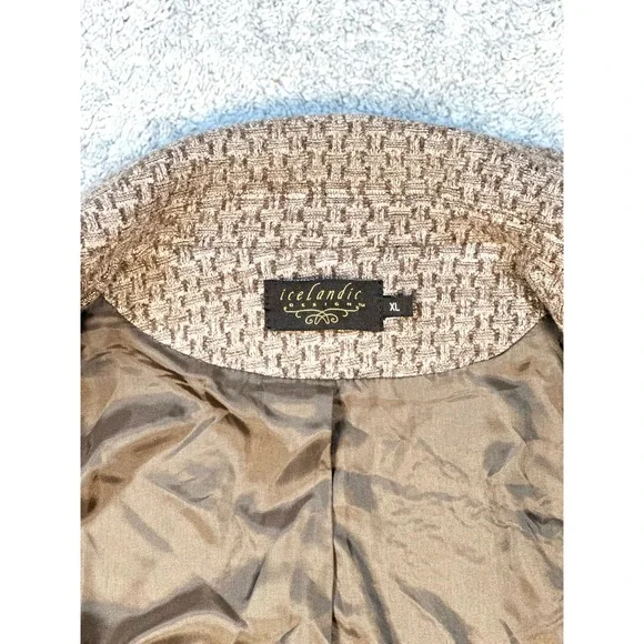 Icelandic Design 3/4 Sleeve Wool Jacket XL sweater sleeve Brown Tweed - Picture 8 of 11